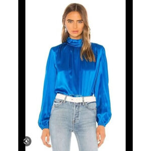 DIVINE Heritage  Revolve Silk Turtleneck Blouse in Azure